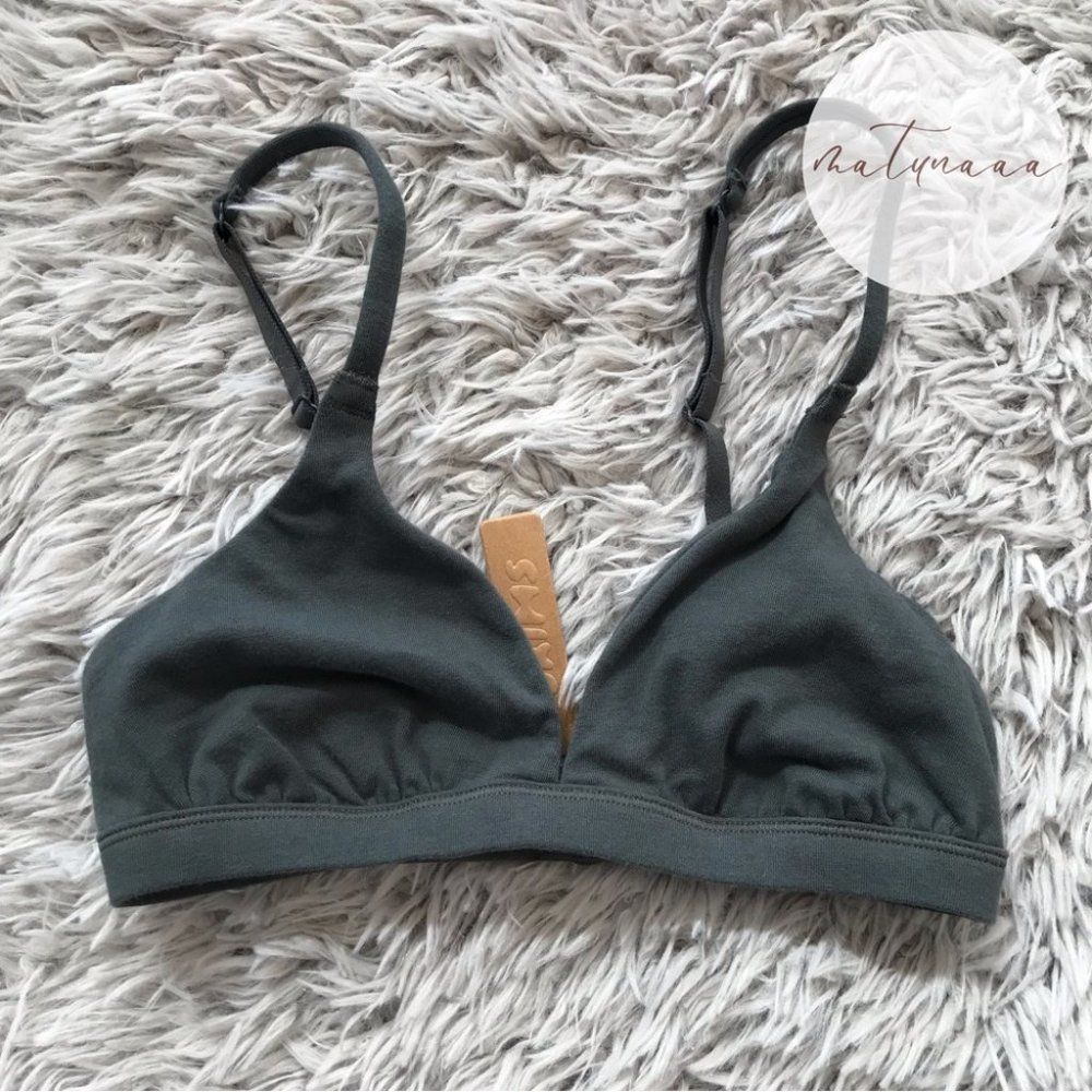 Skims Stretch Cotton Triangle Bralette in Deep Sea XXS